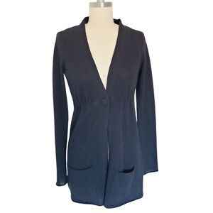 Vince Small Black 100% Cashmere One Button Cardigan Gathers Minimalist Quiet Lux